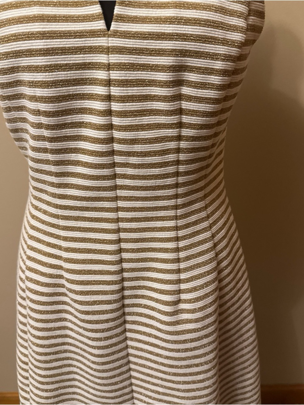 Lilly Pulitzer Gold and white Striped V-Notch Fit & Flare Midi Dress - Picture 3 of 6